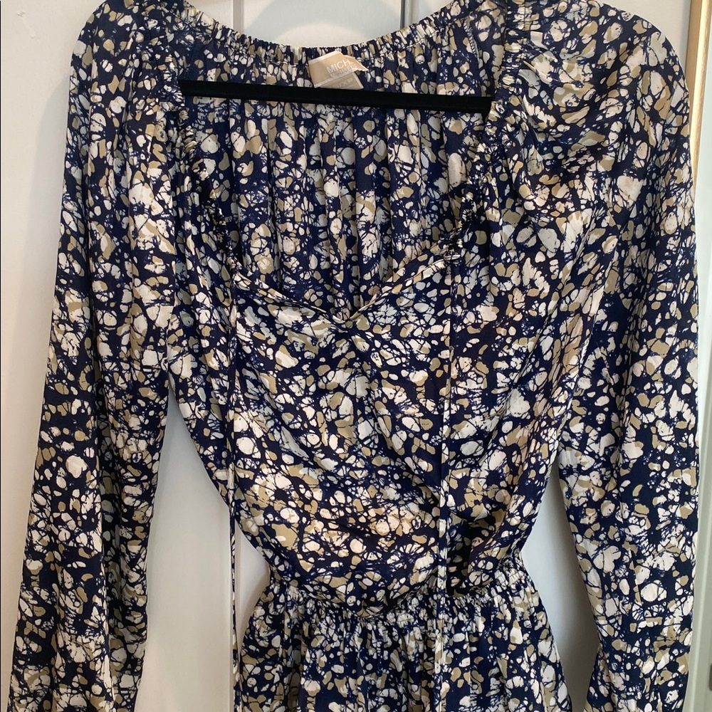 Michael Kors Navy Smocked Waist Long-Sleeved Blouse - XS